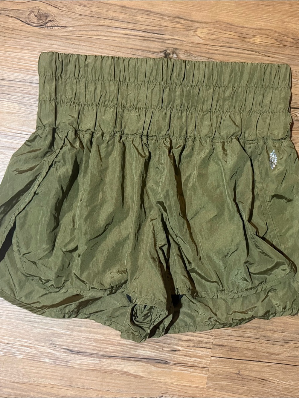 Free People Olive Green High-Waist Smocked Shorts